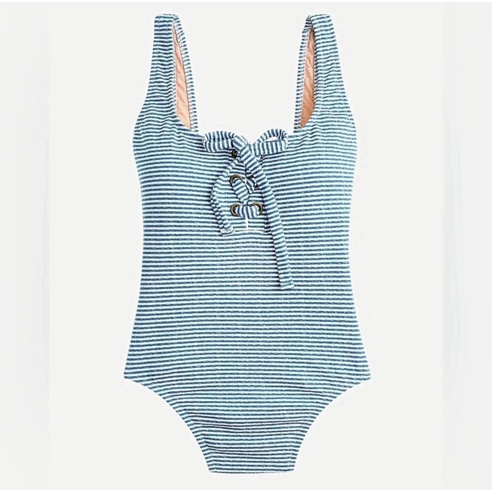 J.Crew Womens Blue White Striped Lace Up One Piece Swimsuit Size 12 AV281 SP21